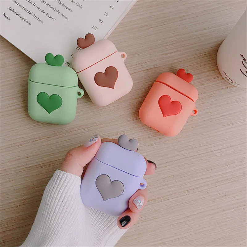 

3D Love Ring Buckle Silicone case For AirPods Case Cute Bluetooth Wireless Headset Bag For airpods 1/2 Soft Charge Case