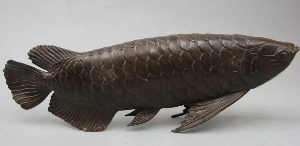 

R0717 Details about 18" China Chinese Folk Feng Shui Bronze Fish cyprinoid carp barracuda Statue B0403