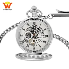 Ouyawei механические ручные карманные часы с цепочкой, мужские винтажные прозрачные карманные часы со скелетом и брелоком, мужские часы