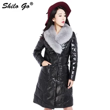 Большие размеры, новинка, Осень-зима, модная женская Высококачественная Роскошная куртка с воротником из лисьего меха, черный пояс, длинное пальто из натуральной кожи