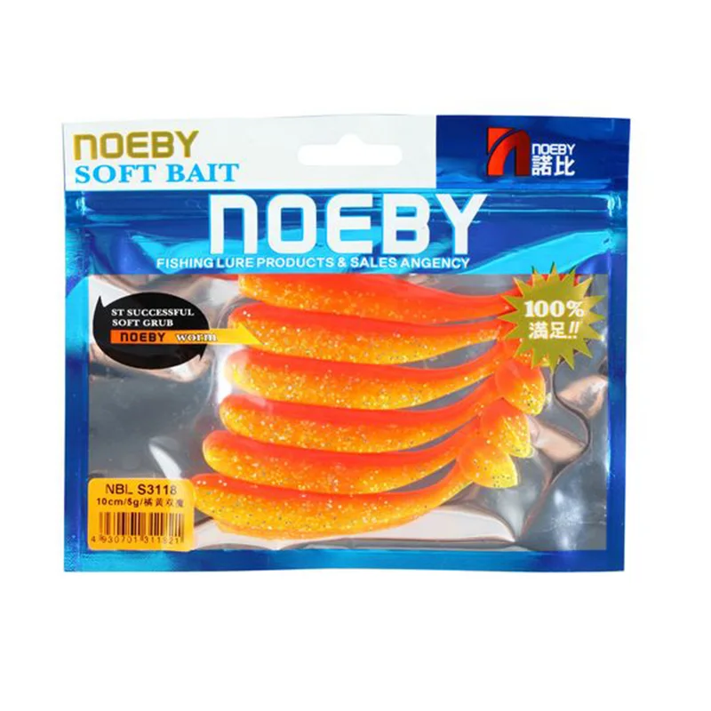 6 шт./лот NOEBY Рыбалка мягкие приманки S3118 5/7/10 см Т хвост искусственные черви 10 Цвета