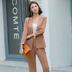 Комплект женский 2018 весна новый стиль Темперамент Мода тонкий дикий полосатый костюм + прямые брюки элегантный повседневный