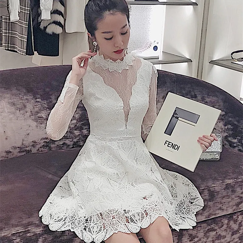 Новое поступление 2019 белое кружевное платье HANZANGL женские прозрачные