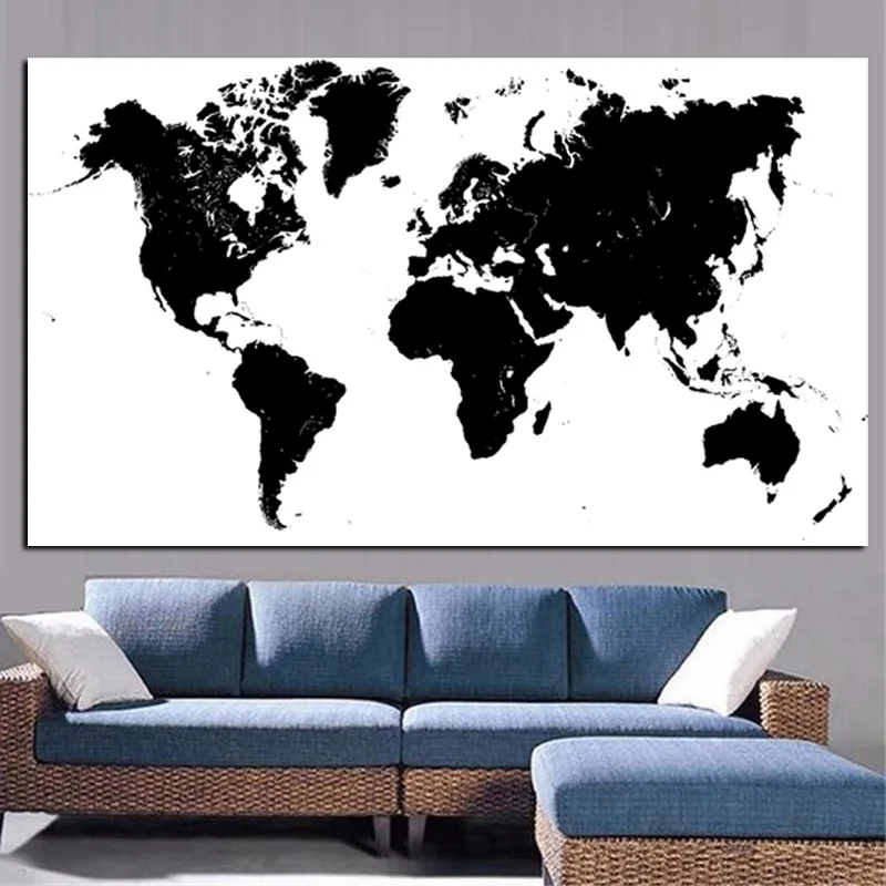 Large Size HD Print Abstract Black And White World Map Modern Painting on Canvas Wall Art Picture for Living Room Sofa Cuadros (2)