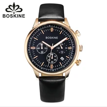 BOSKINE Mens Watches Top Brand Luxury Leather Watchband Stainless Steel Watch Men Wristwatch Chronograph Saat Erkekler