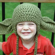 Детская вязаная шапка уши Йоды, хлопок, вязаная крючком Детская шапка уши Йоды, шапка уши Йоды для мальчиков, вдохновленная шапка Звездных войн