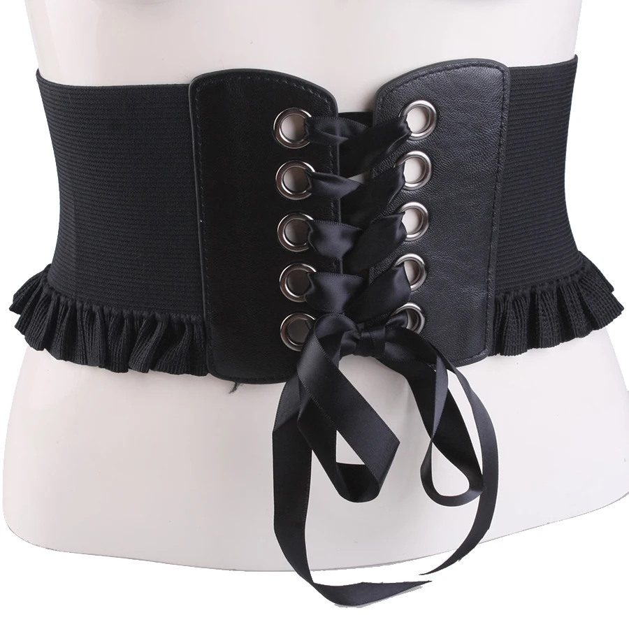 

Ms leather skirt lace bowknot adornment to play ultra wide belt full elastic waist sealing