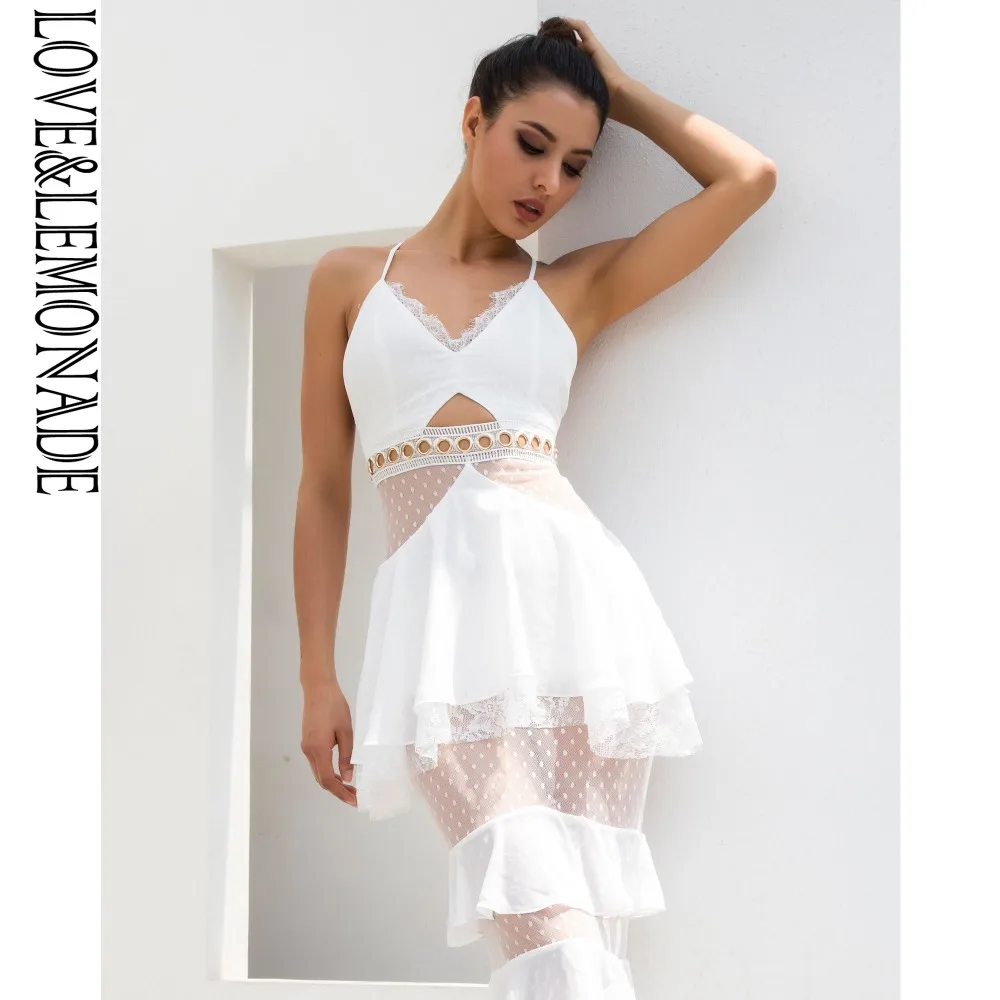 Love& Lemonade белое многослойное длинное платье с оборками, шифон LM0928