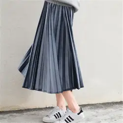 Для женщин плиссированная юбка Высокая Талия корейская модная уличная эластичный пояс Повседневная юбка 4 цвета юбка миди