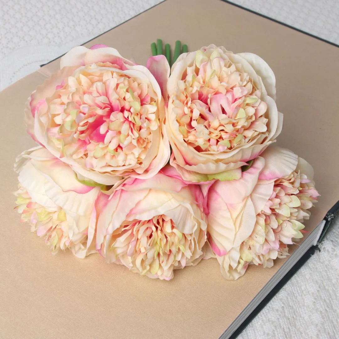 1 Bouquet Artificial  High Quality Fake Peony Bouquet Flower Decoration Simulation Flower Silk Artificial Peony Flowers