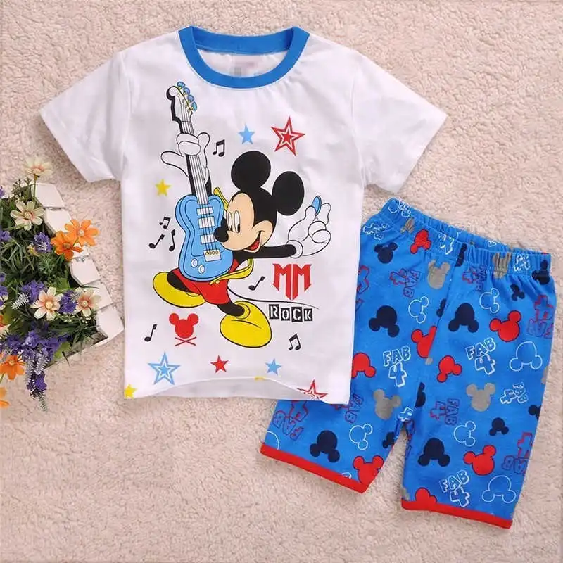 Новинка, детский пижамный комплект, детская одежда для сна детские пижамы, комплекты для мальчиков короткий рукав из хлопка с рисунком Микки-Мауса домашняя одежда, одежда для сна детская одежда