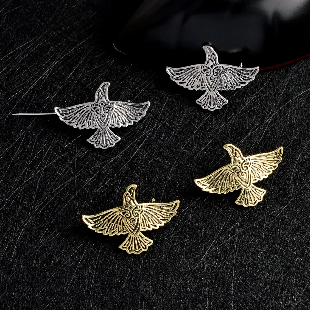 Viking-Flying-Raven-Pin-Silver-Bronze-Norse-Crow-Brooch-For-Men-Vinatge-Animal-Pins-Button-Badge