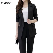 RUGOD 2017 Autumn Winter Fashion Work Wear Women Pants Suits Slim Formal Long Sleeve Blazer and Trouser Plus Size Ladies