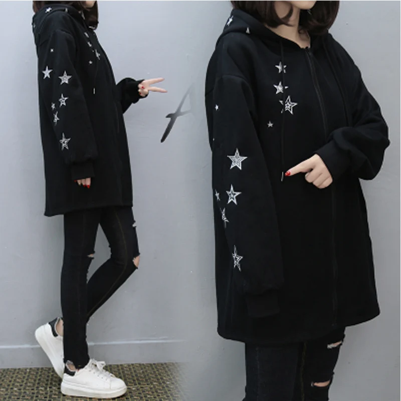 New 2018 Plus Size XL- 5XL Women Winter Jackets European Style Loose Thick Basic Coats Hooded Embroidery Star Ladies Outerwear