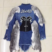 Весенние длинные хлопковые пальто уличная меховая Новинка настоящий кролик сшивание сзади индивидуальность бисером декоративные узоры тренд женский