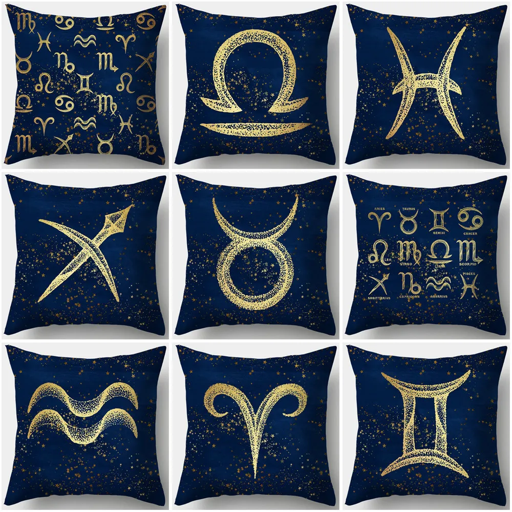 

Cross-border Exclusive Golden 12 Constellation Printing Polyester Sofa Pillowcase Pillow Cover Bed Car Waist Cushion Cover Home