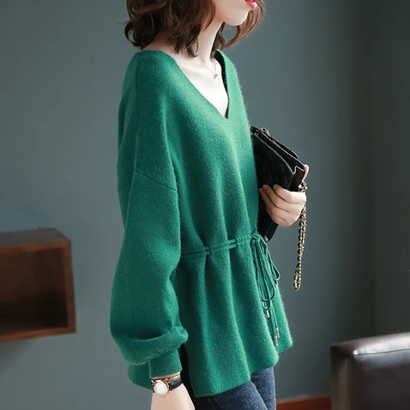 Women's Knitting Sweater 2019 Winter Long Sleeve Cotton Sweaters Female Loose Thicken V Neck Cashmere Sweater Women Pullovers Women's Knitting Sweater 2019 Winter Long Sleeve Cotton Sweaters Female Loose Thicken V Neck Cashmere Sweater Women Pullovers