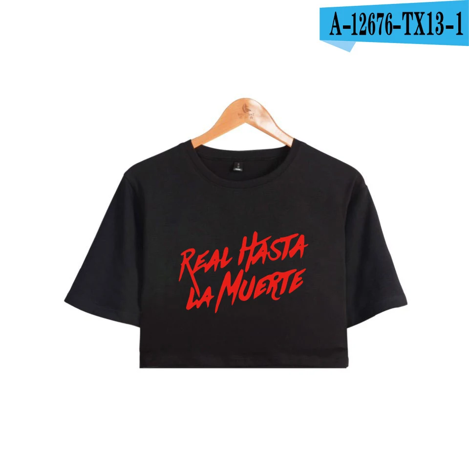 Real Hasta La Muerte 2D Anuel AA Midriff-baring футболка Женская Летняя Сексуальная Повседневная модная футболка с короткими рукавами - Цвет: Black