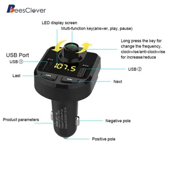 

BEESCLOVER Cigar Lighter Type Vehicle Bluetooth MP3 Player for U Disk AUX Double USB Charger built-in MP3/WMA decoder chip r20