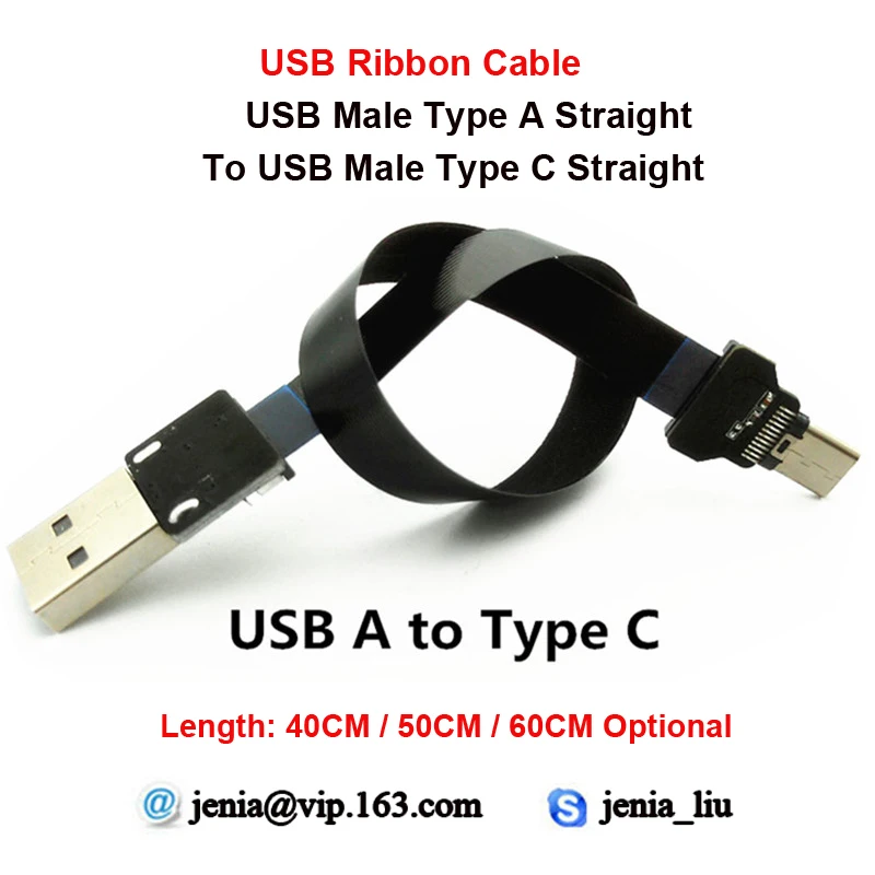 40 / 50/ 60CM Thin Ultra USB Cable Straight Standard Type A to Type C