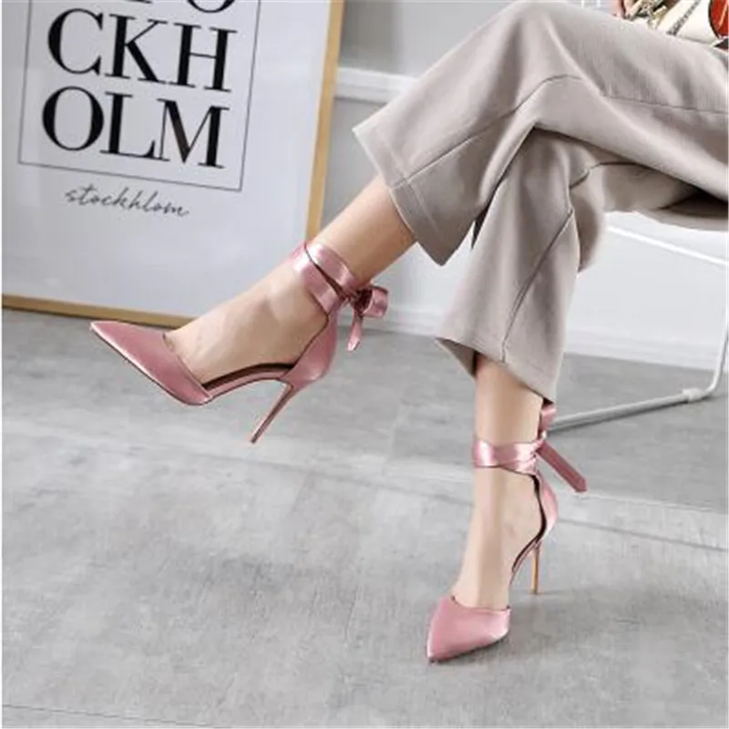 2017 New Red Pink Silk Women Pumps 