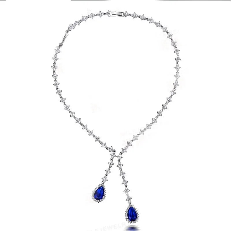 

Sterling Silver 925 Pendant Necklace For Women Fine Jewelry Blue Spinel Link Chain Wedding Engagement Party Valentine Gift