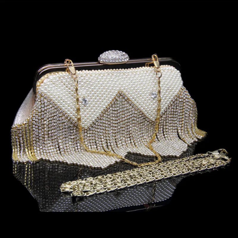 Стразы кисточка клатч бриллианты жемчуг бисерные металлические вечерние сумки цепочка через плечо кошелек вечерние сумки для свадебной