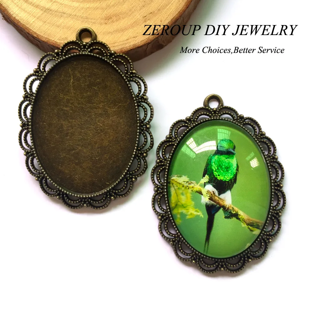 

ZEROUP 5pcs/lot antique bronze tray pendant setting cameo tray inner 30*40mm cabochon supplies for jewelry MC-598