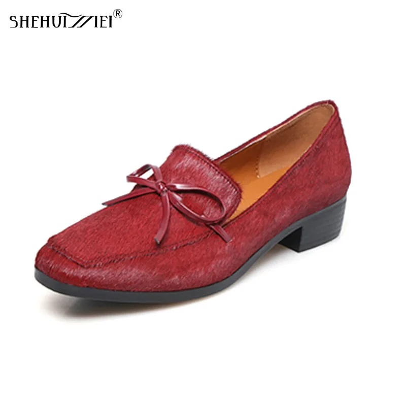 

SHEHUIMEI 2018 New Women Flats Loafers Spring Fashion Oxfords Shoes Slip-on Handmade Woman Horsehair Black Casual Shoes Woman