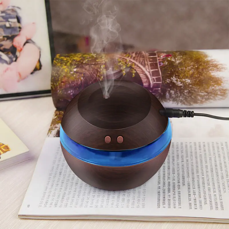 USB Air Ultrasonic Humidifier 300ml Aroma Wooden Diffuser Essential Oil Diffuser Aromatherapy mist maker with Blue