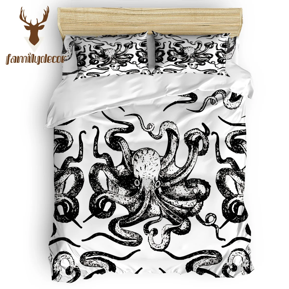 

FamilyDecor DHL Free Shipping Octopus Cartoon Cthulhu Bedding Sets Duvet Set Covers 4 Pcs Comforter Cover Set Eve Of All