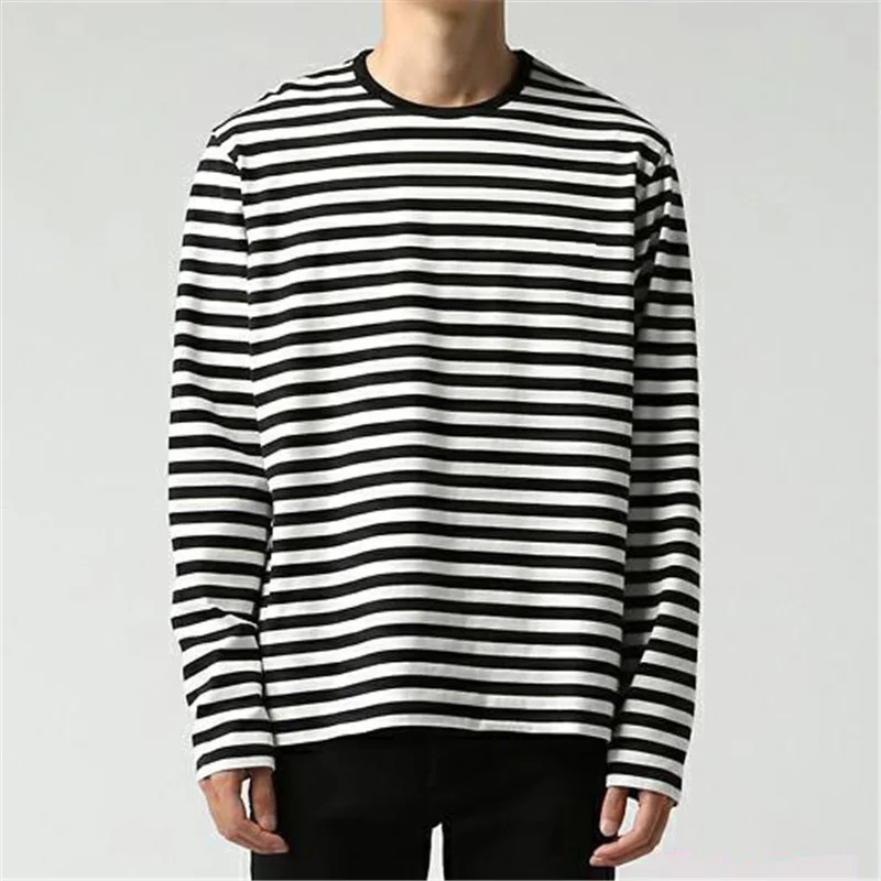 black and white striped long sleeve t shirt mens
