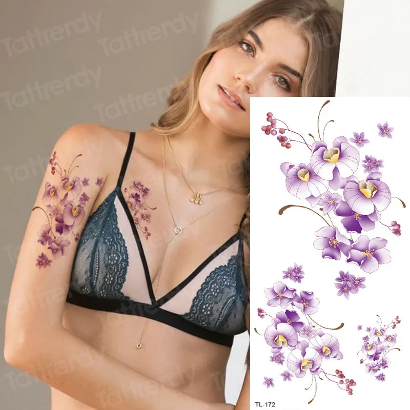 Эскиз цветок Татуировки Сексуальные водонепроницаемые Временные Татуировки женские татуировки наклейки боди-арт наклейки татуировки