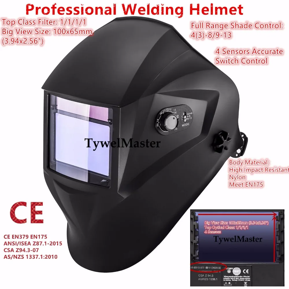 Сварочная маска 100x65 мм 3,94x2,5" 1111 4 датчика фильтр Внешний Ctl Солнечная Авто Затемнение Сварочный Шлем 4(3)-13 CE