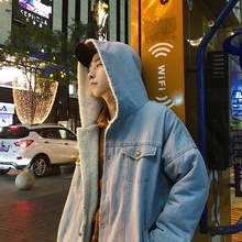 2017 Winter Korean Style Thicken Trench Lamb Hooded Hat Brand Casual Men In Warm Loose Coat Parka Men’s Snow Denim Jackets M-2XL