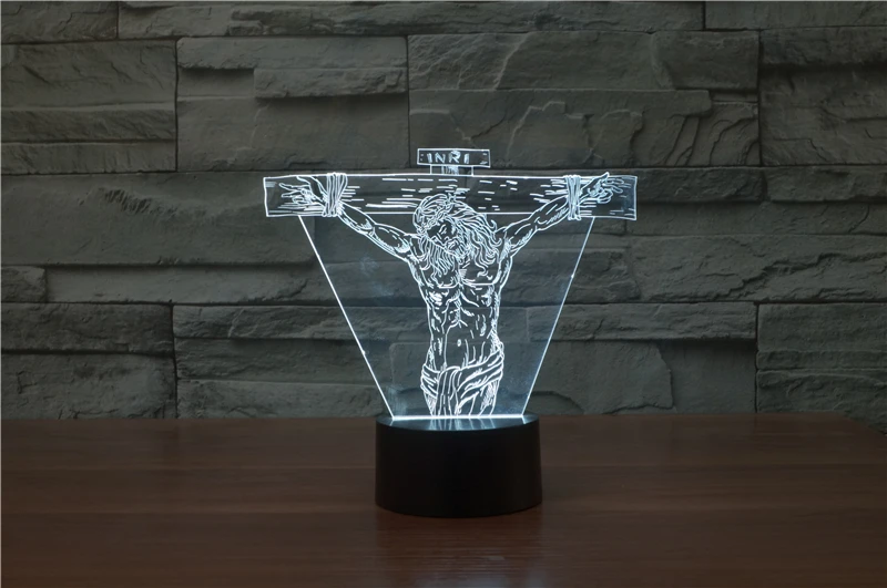 3D лампа 7 видов цветов светодиодный jesu крест Кристиана 3D Иллюзия Luminaria подарки для христианских религиозных католицизм православной настольная лампа