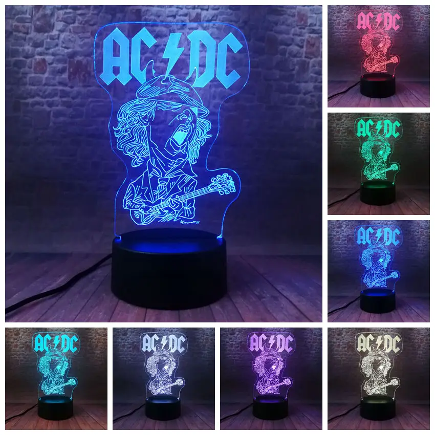 

AC DC Music Figure 3D Illusion LED NightLight 7 Colors Change Light Desk AC/DC Model Toys