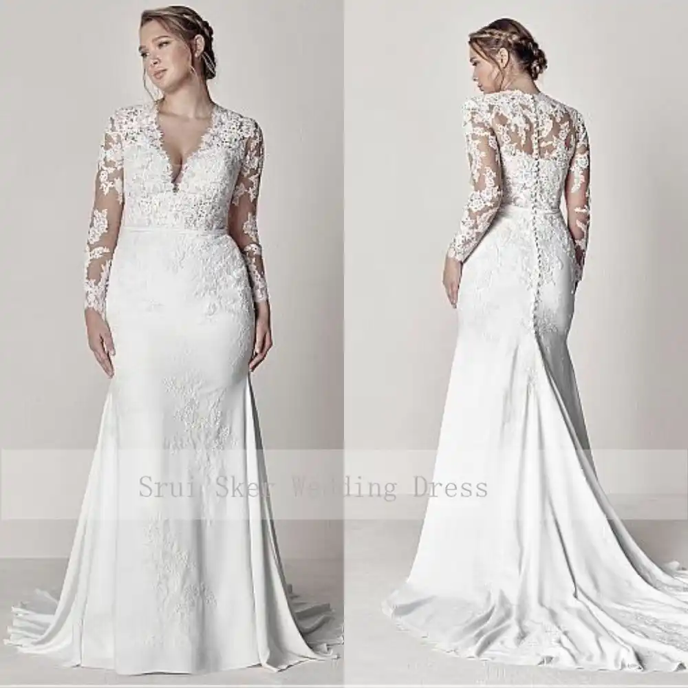 plus size lace wedding dress with sleeves