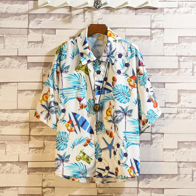 

2019 Summer Men Shirts Brand Print Casual Short Sleeve Shirt Hawaii Shirt Male Fashion Camisa Masculina Dress Shirt Men 24 Color