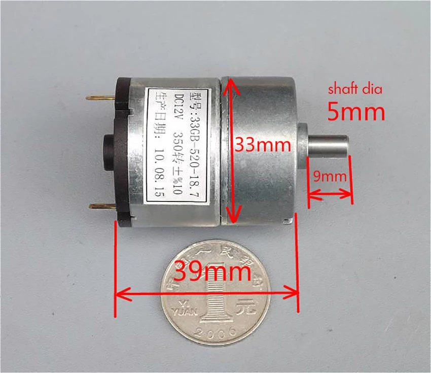 33GB-520 DC редуктор ed Мотор DC 6-12 В редукционный двигатель все металлические шестерни углеродная щетка положительный и отрицательный двигатель 170-350 об/мин Диаметр вала: 5 мм