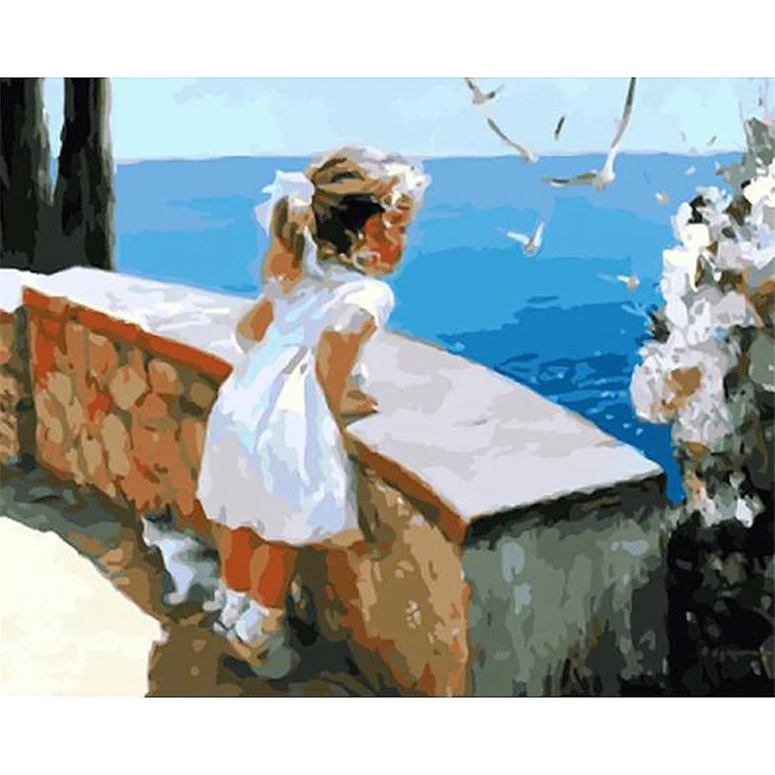 DIY Digital Painting By Numbers Package Girl with a view oil painting