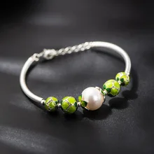 925 серебряный браслет Cloisonne синий Ремесло Ювелирные изделия маленькие бусины инкрустированные натуральный пресноводный жемчуг браслет