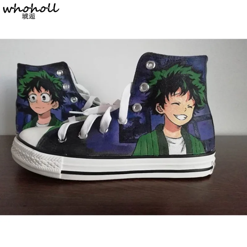 Whoholl Homens Mulheres Academia Meu Herói Das Mão Tênis Lona Dos De High Ocasional À Top Izuku Midoriya Sapatos Pintados Anime Projeto rgq1rwF