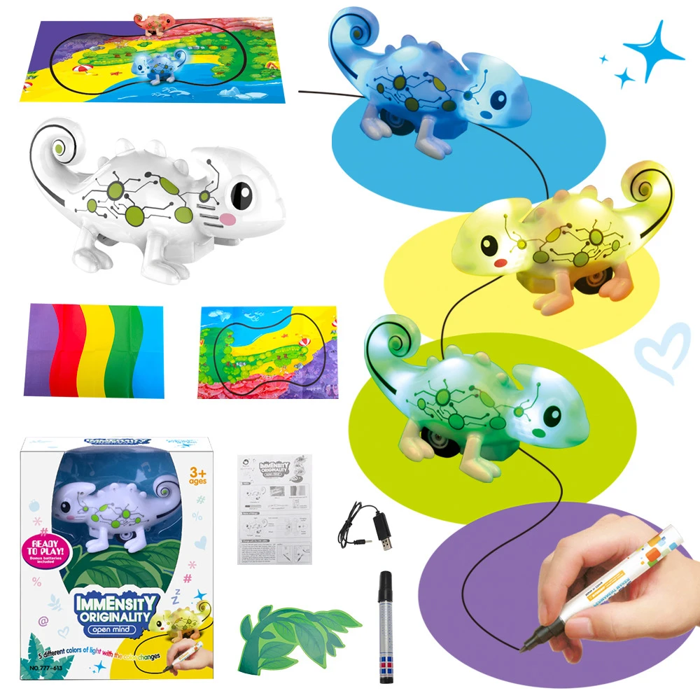 

Inductive magical track toys Induction Chameleon model following by line you draw mini toys intelligence development kid's toy