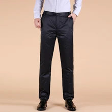 Мужские осенние одноцветные брюки размера плюс, толстые прямые брюки с белым утиным пухом, мужские зимние брюки с эластичной резинкой на талии, теплые брюки