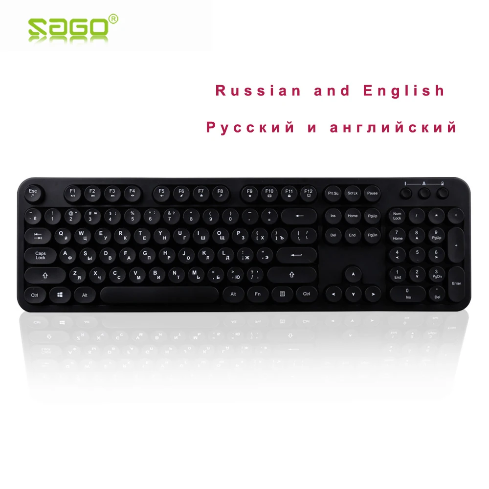 

SAGO 2.4G wireless Keyboard Mouse USB Receiver Retro round dot Keyboard Mouse Combowith Russia/English for Notebook Desktop PC