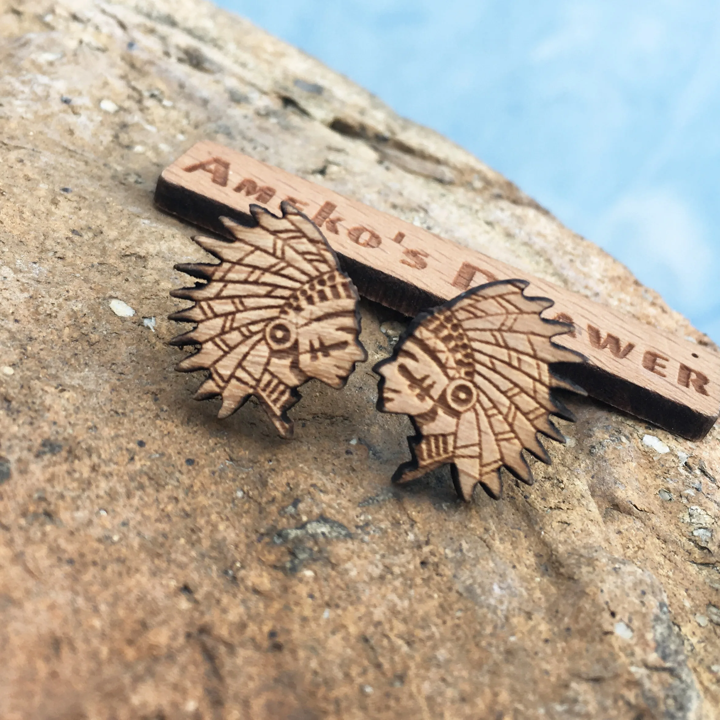 

American Indian Wood Earrings Red Indian Wooden Stud American Tribal Jewelry Native American Wooden Earring X 10 Pairs