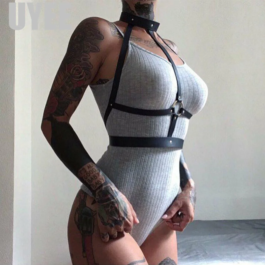 UYEE Sexy Leather Harness Women Underwear Garter Belts Bondage Cage Straps Bra Garter Belt Adjustable Woman's Lingerie LB-056