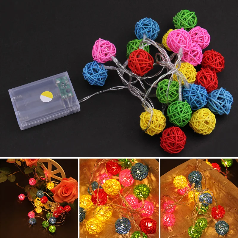 

2.2M 20LED Warm Colorful Rattan Ball LED String Christmas Wedding Party Light