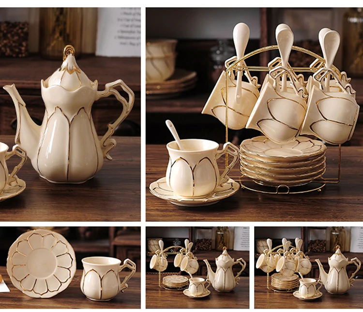 Европейский набор керамических кофейных чашек, золотой ободок, фарфоровая чайная чашка из костяного фарфора, наборы чайников, чайная чаша, день рождения, свадебные подарки